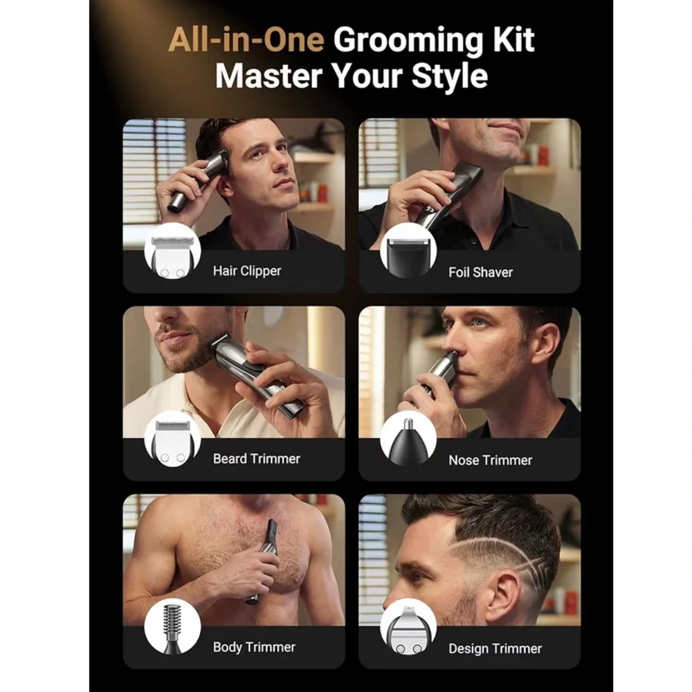 Beard Trimmer for Men - 12-in-1 Cordless Grooming Kit